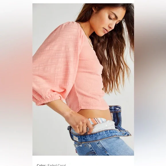 Free People Day Lilly Top Faded Coral XS - Picture 3 of 6